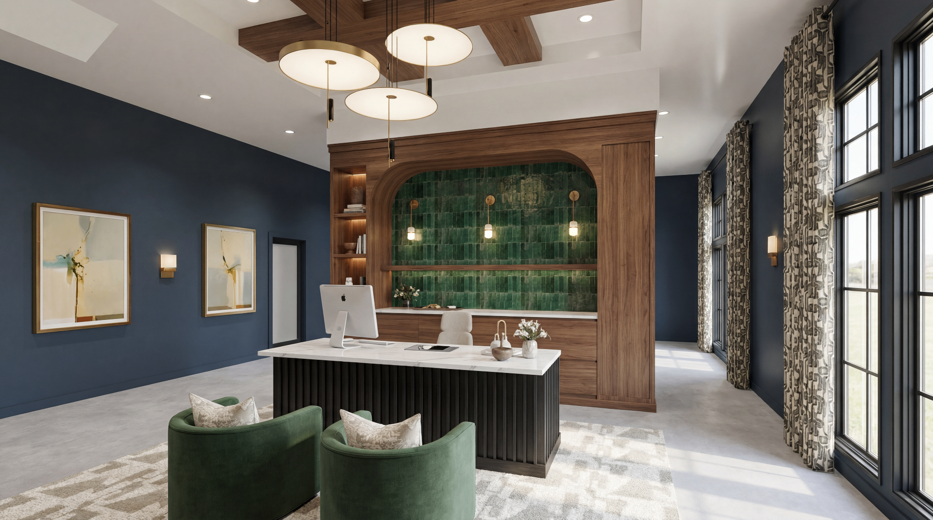 LIVA clubhouse lobby with reception desk